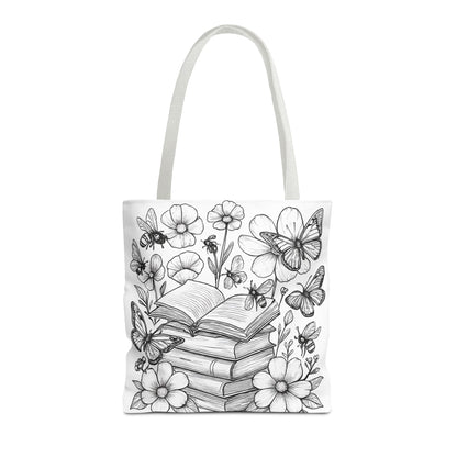 Coloring Page  Book Lover Tote Bag, Floral Butterfly Tote, Gift for Readers, Library Bag, Eco-Friendly Shopping Tote
