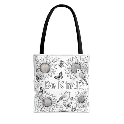 Be Kind Coloring Page Tote Bag for Kids Eco-Friendly Shopping, Children's Art Bag, Nature Lover's Tote, Inspirational Everyday Bag