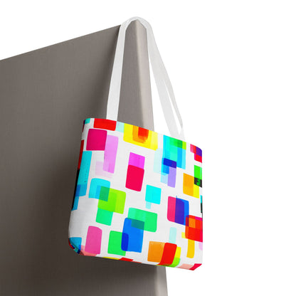 Colorful Geometric Tote Bag, Vibrant Beach Bag, Eclectic Boho Grocery Tote, Unique Gift for Her, Abstract Artistic Accessory