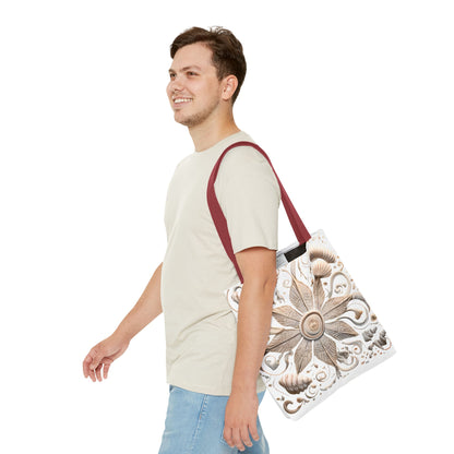 Boho Nautical Mandala Themed Geometric Design Tote Bag, Natural Toned Bag for Everyday Style, Unisex Gift