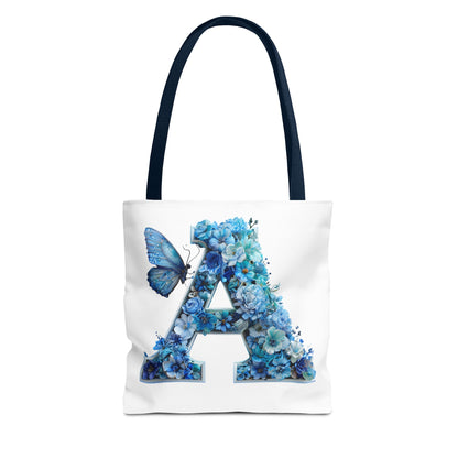 Floral Alphabet 'A' Tote Bag –  Blue Butterfly Design