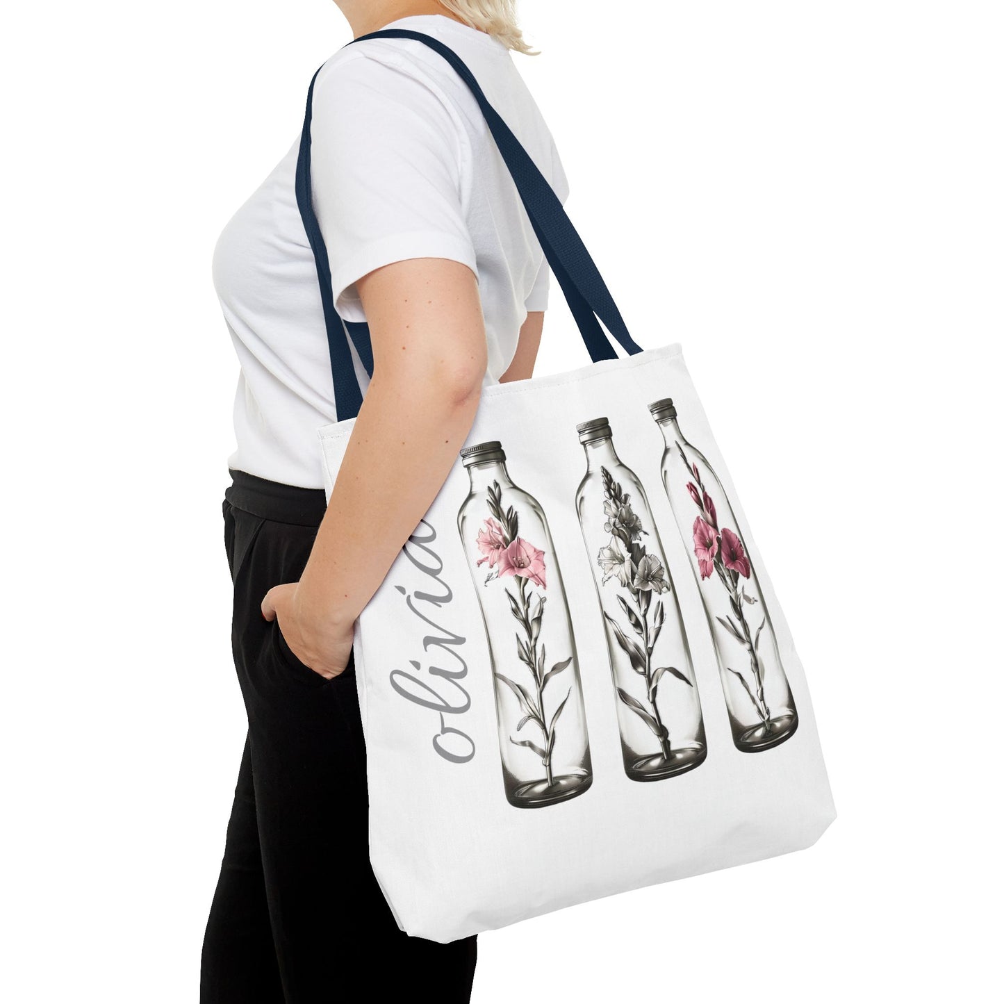 Personalize Gladiolus Birth Month Flower Tote Bag, Eco-Friendly Reusable Grocery Shopping Bag, Floral Design Handbag