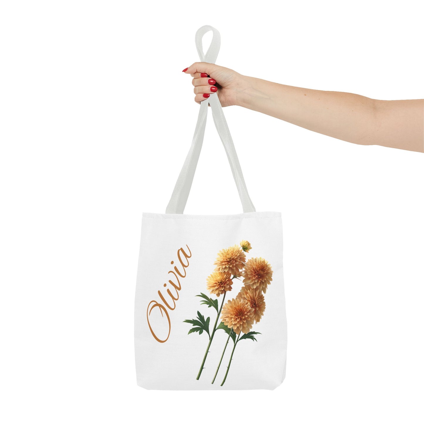 Personalized November Birth Month Flower Tote Bag, Chrysanthemum Bridesmaid Gift, Custom Grocery Bag
