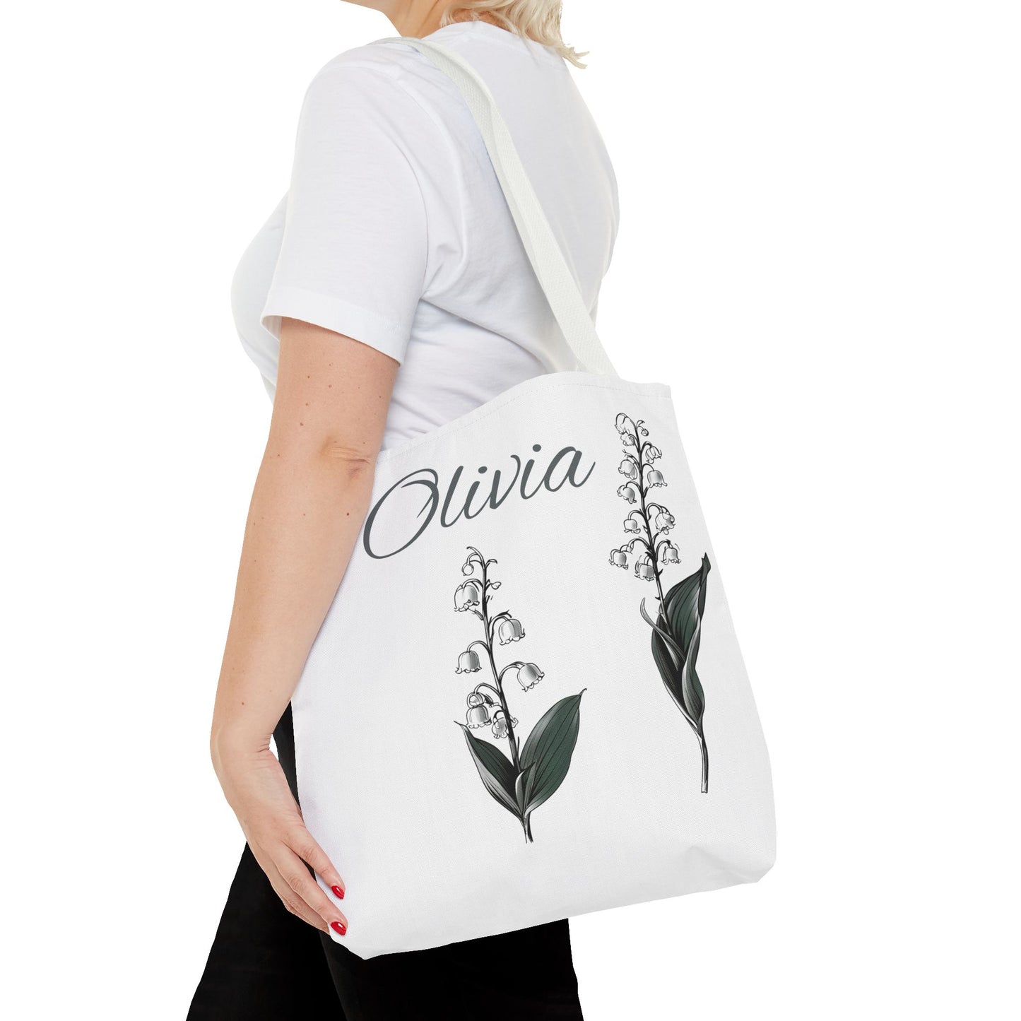 Personalized Lily of the Valley Tote Bag - Eco-friendly Reusable Shopping Tote, May Birth Month Flower Gift, Women’s Accessory