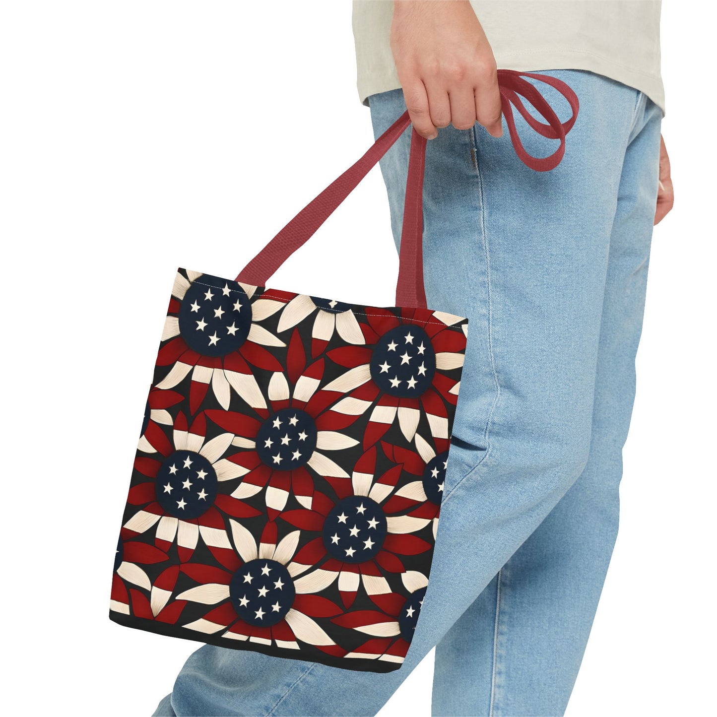 American Patriotic Tote Bag, Best Dad Gift, AOP Tote Bag, Red White Blue Handbag, Foldable Eco-Friendly Grocery Bag