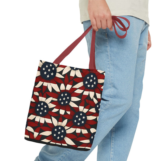 American Patriotic Tote Bag, Best Dad Gift, AOP Tote Bag, Red White Blue Handbag, Foldable Eco-Friendly Grocery Bag