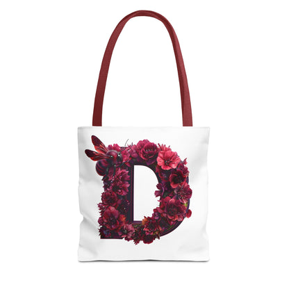 Floral Alphabet 'D' Tote Bag – Stylish Floral and Bee Design