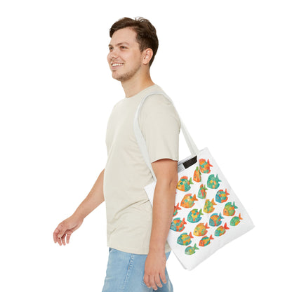 Colorful Mosaic Fish Print Tote Bag, Reusable Grocery Bag, Summer Travel Accessory, Gift for Ocean Lovers