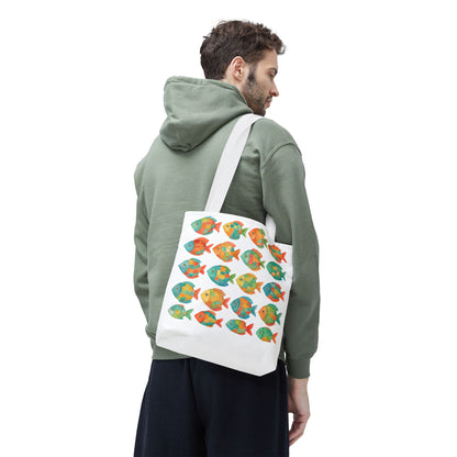 Colorful Mosaic Fish Print Tote Bag, Reusable Grocery Bag, Summer Travel Accessory, Gift for Ocean Lovers