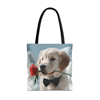 Cute Puppy Rose Tote Bag | Dog Lovers Gift, Stylish Lightweight Polyester Bag, Everyday Use