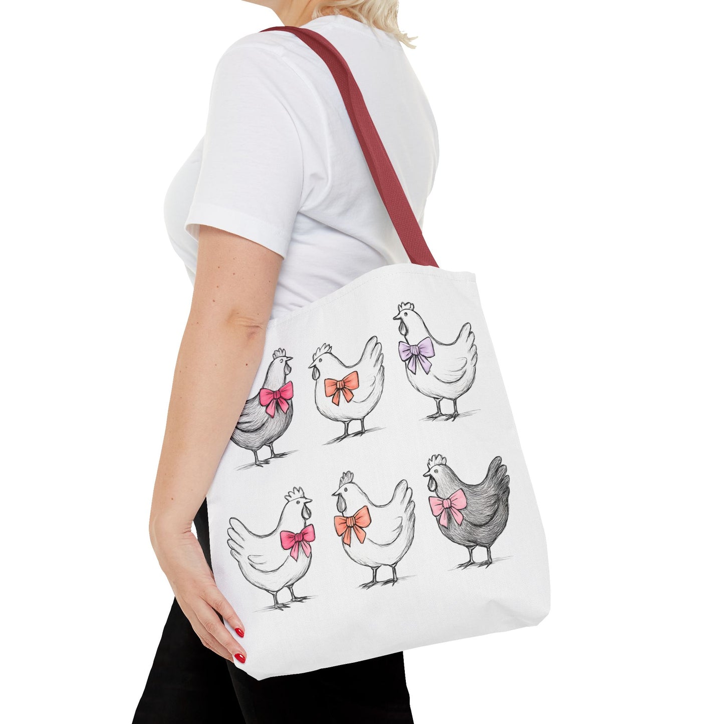 Farmyard Chicken Tote Bag, Cute Farm Animal Coquette Bow Design, Gift for Hen Lovers, Unique Tote for Everyday Use