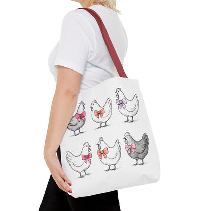 Farmyard Chicken Tote Bag, Cute Farm Animal Coquette Bow Design, Gift for Hen Lovers, Unique Tote for Everyday Use