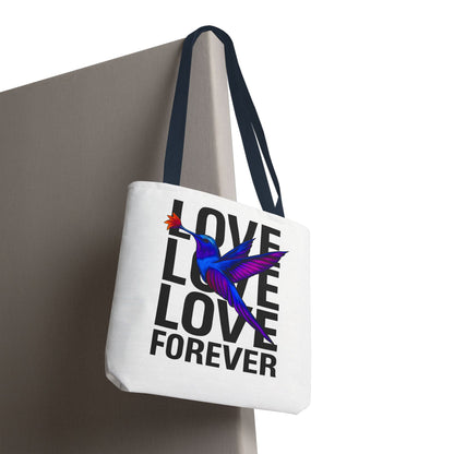 Colorful Hummingbird Tote Bag, Love Love Love Forever Shopping Bag, Vacation Carryall, Artsy Gift