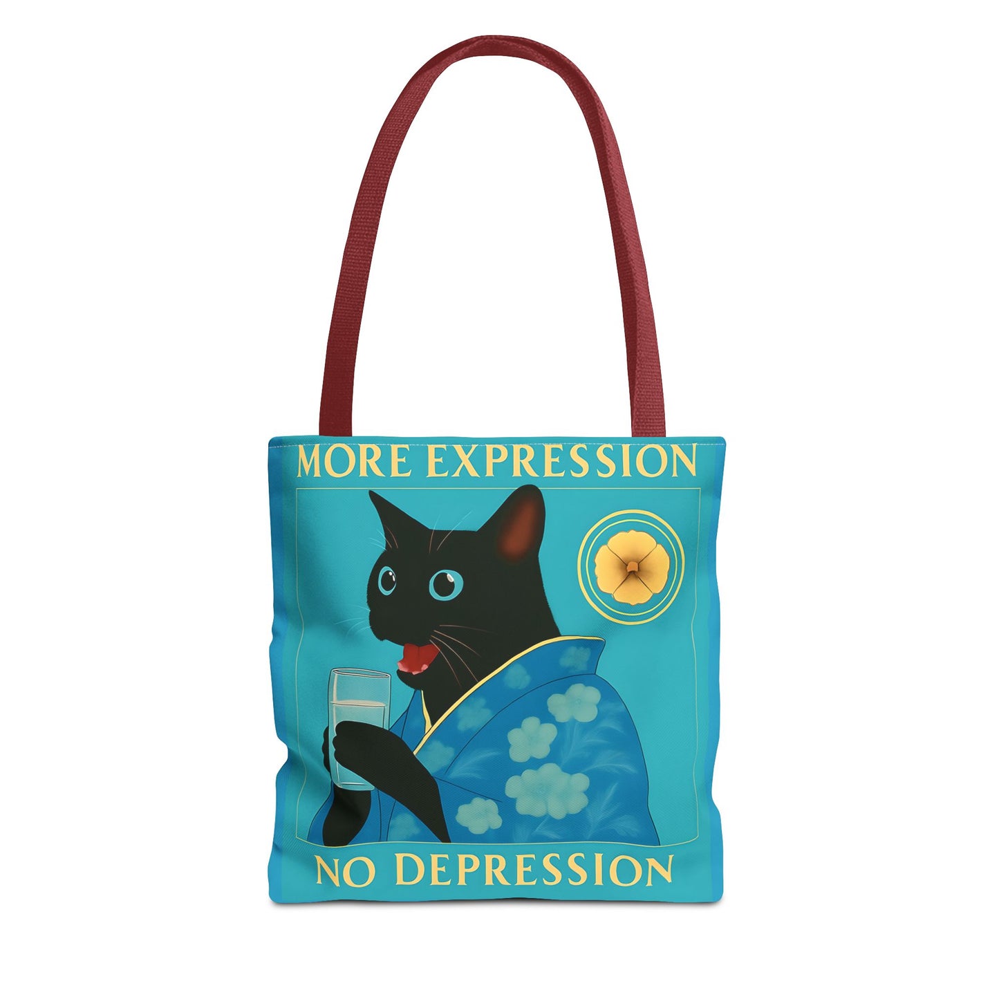 Motivational Chinoiserie Black Cat Tote Bag - More Expression No Depression