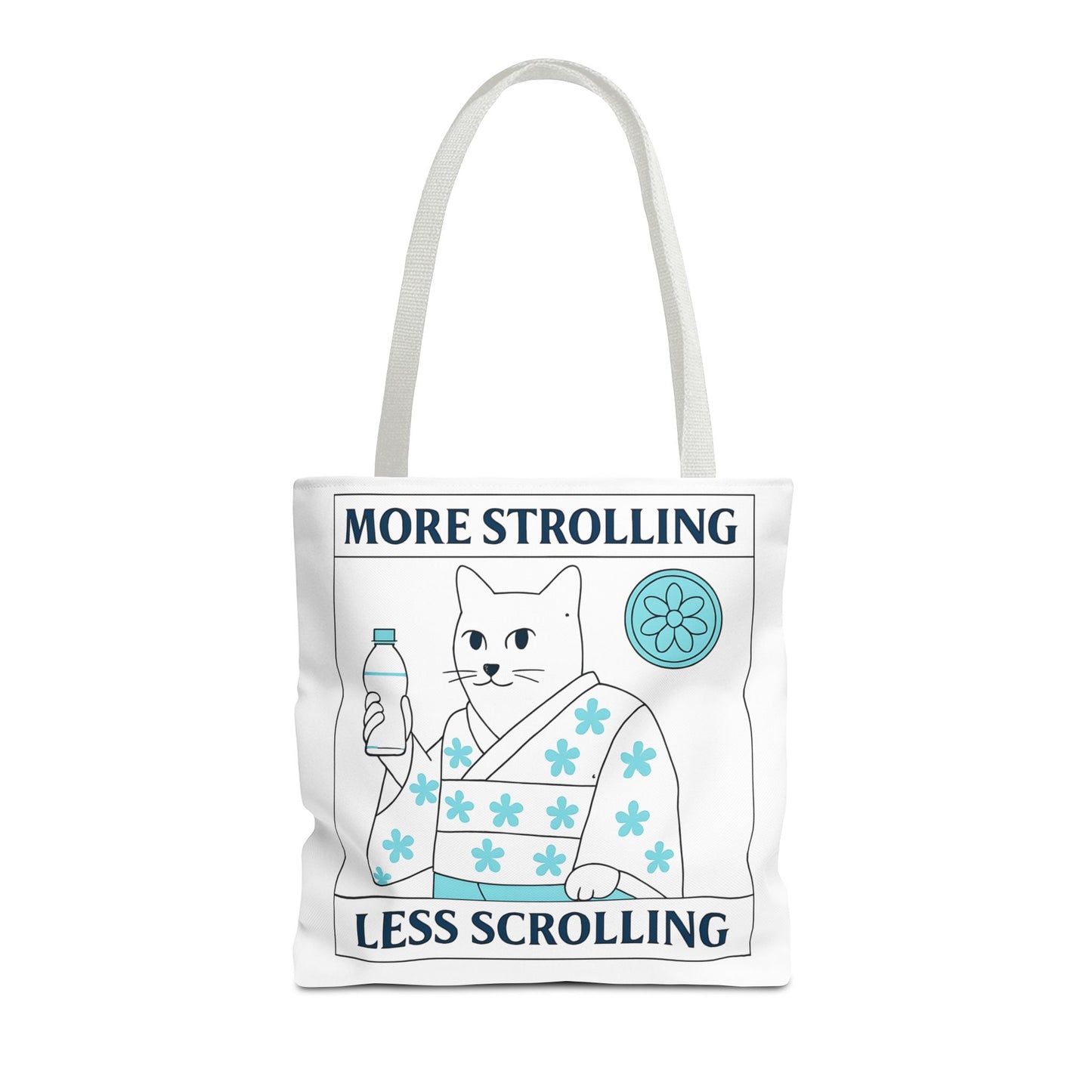 Japanese Cat-Themed Tote Bag - More Strolling Less Scrolling, Cute Gift, Reusable Shopping Bag, Animal Lover's Accessory