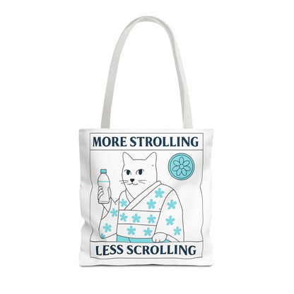 Japanese Cat-Themed Tote Bag - More Strolling Less Scrolling, Cute Gift, Reusable Shopping Bag, Animal Lover's Accessory
