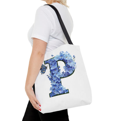 Floral Alphabet 'P' Tote Bag with Butterfly - Perfect Gift for Nature Lovers