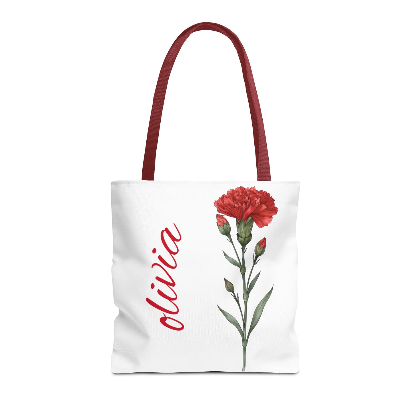 Personalized January Carnation Birth Month Flower Tote Bag, Custom Name Tote, Eco-Friendly Grocery Shopping Bag, Gift for Her