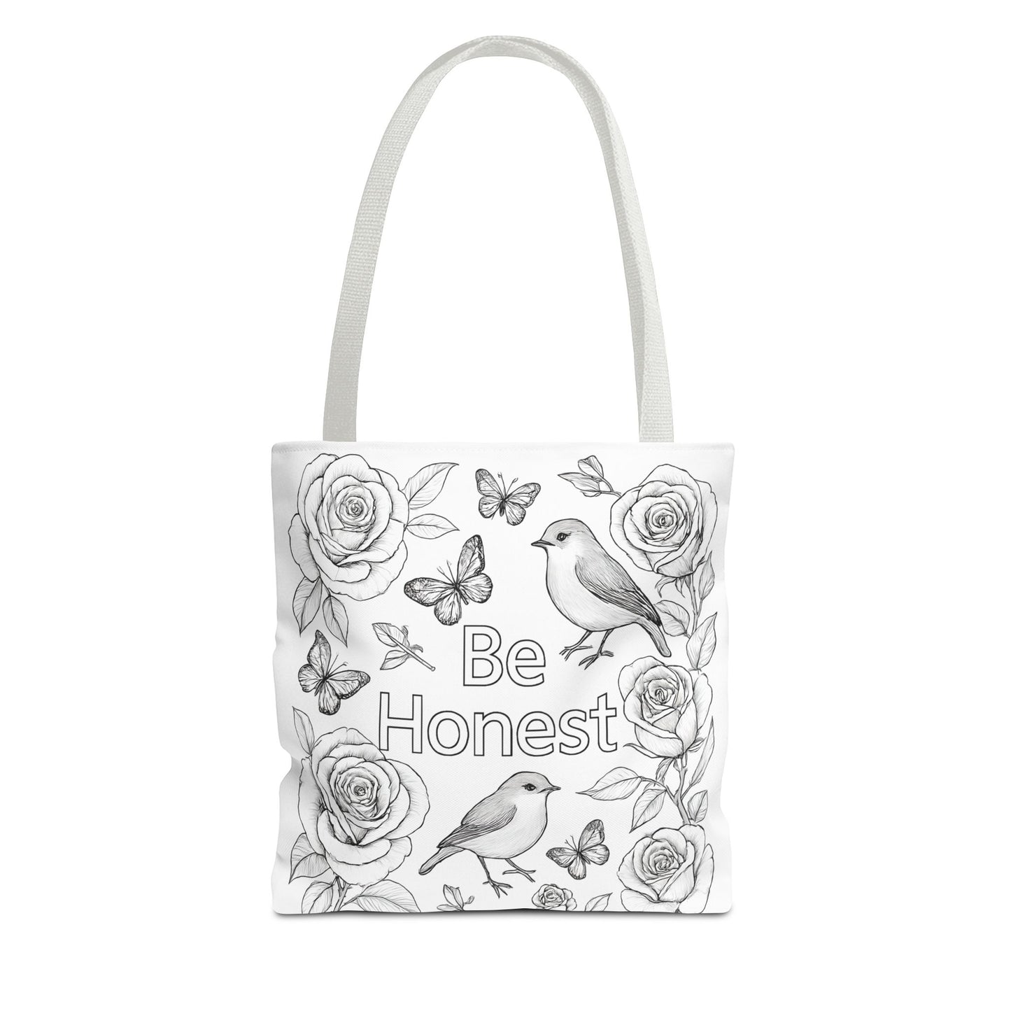 Black and White Floral Tote Bag - "Be Honest" Coloring Page Design, Eco-Friendly Shopping, Gift for Nature Lovers, Artistic Carryall, Everyday Use