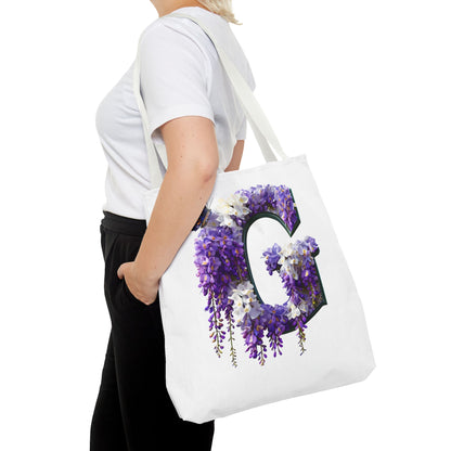 Floral Alphabet 'G' Tote Bag - Purple Flowers and Butterfly Design, Style for Every Occasion