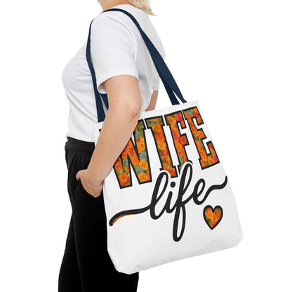 Floral Wife Life Tote Bag, Fun Gift for Spouses, Everyday Use, Beach Bag, Shopping Tote, Marriage Celebration
