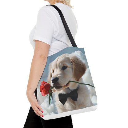 Cute Puppy Rose Tote Bag | Dog Lovers Gift, Stylish Lightweight Polyester Bag, Everyday Use