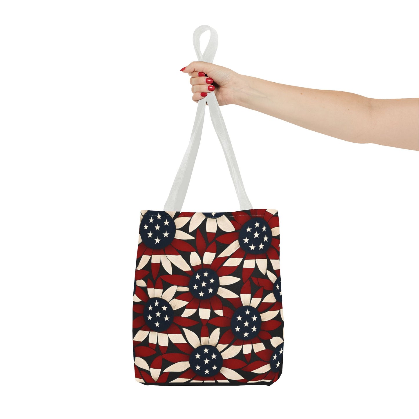 American Patriotic Tote Bag, Best Dad Gift, AOP Tote Bag, Red White Blue Handbag, Foldable Eco-Friendly Grocery Bag