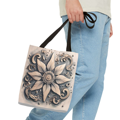 Earthy Symmetrical Floral Tote Bag, Metallic Design Boho Style, Eco-Friendly Reusable Shopping, Beach, Travel, Art Print, Gift for Her