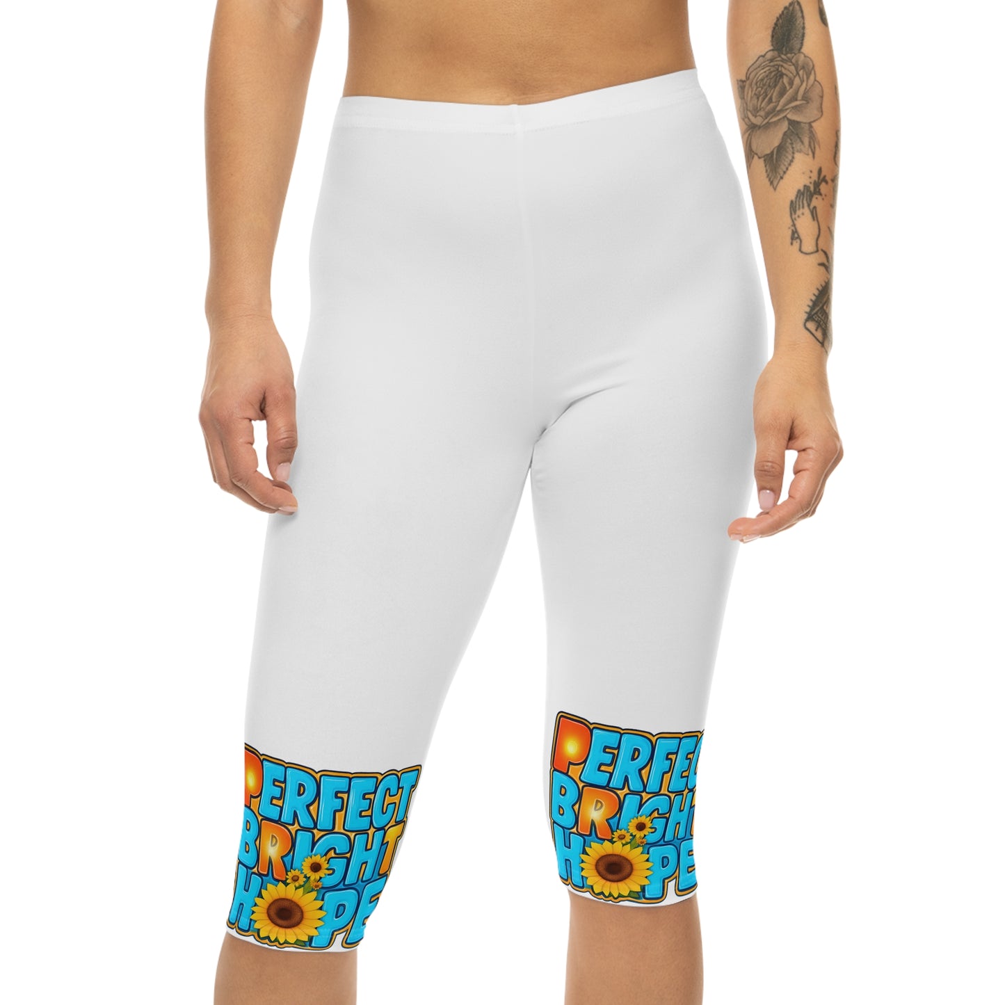 Perfect Bright Hope Women's Capri Leggings, Motivational Workout Pants, Gift for Yoga Lovers, Perfect for Summer, Daily Casual Wear, Positive Vibes