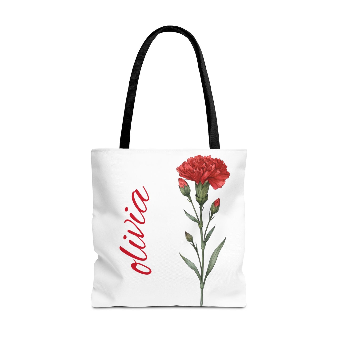 Personalized January Carnation Birth Month Flower Tote Bag, Custom Name Tote, Eco-Friendly Grocery Shopping Bag, Gift for Her