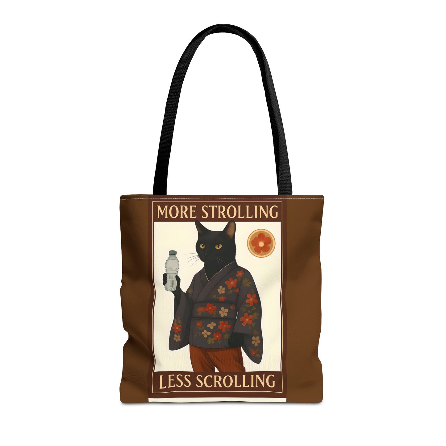 More Strolling Less Scrolling Cat Tote Bag – Cute Black Cat Design for Cat Lovers