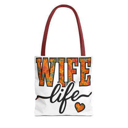 Floral Wife Life Tote Bag, Fun Gift for Spouses, Everyday Use, Beach Bag, Shopping Tote, Marriage Celebration