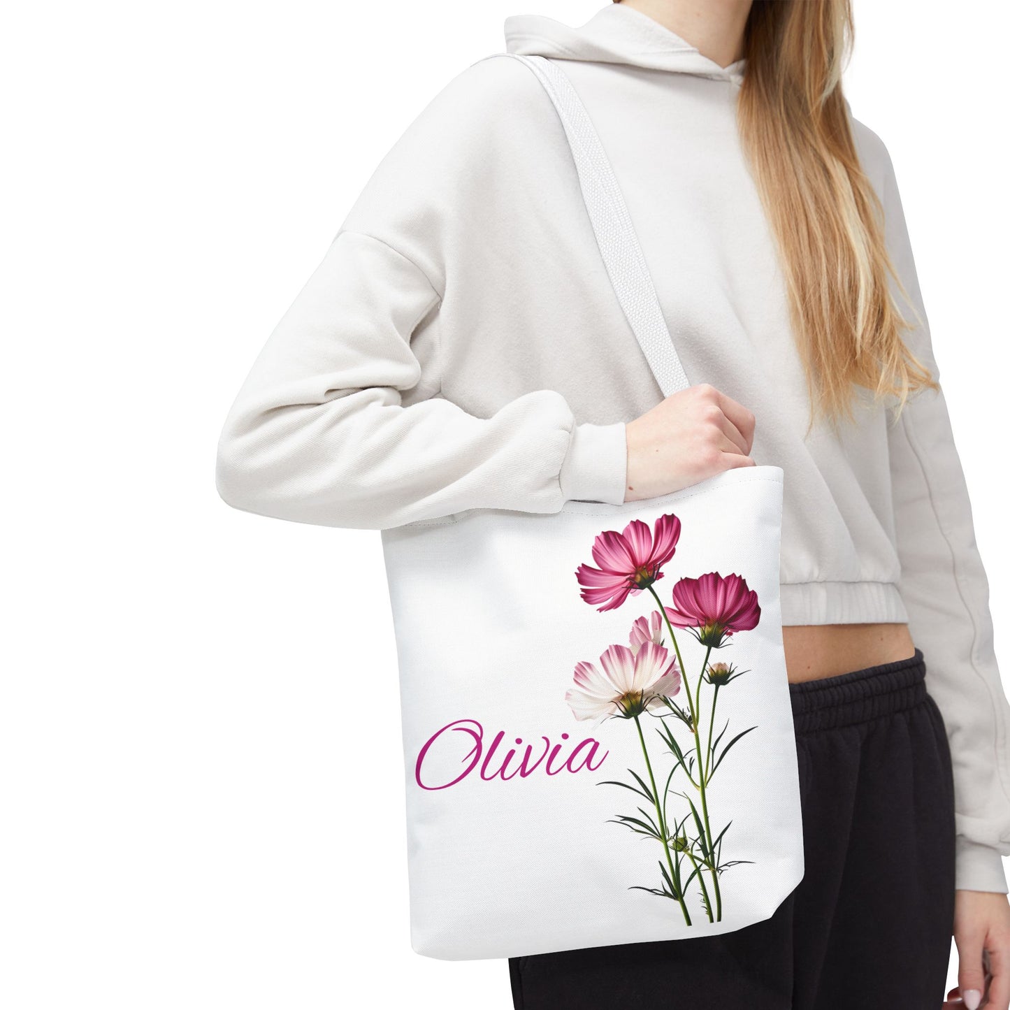 Floral Personalized Tote Bag, Custom October Birth Month Flower Design , Eco-Friendly Reusable Shopping Bag, Gift for Women