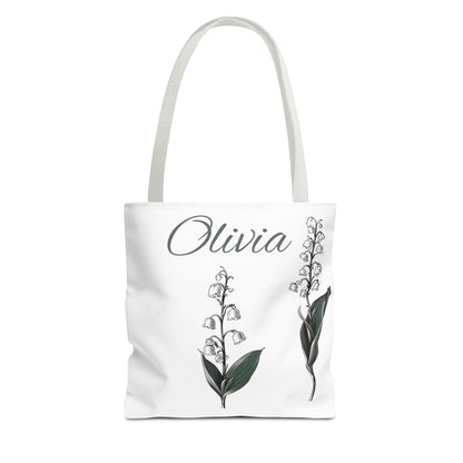 Personalized Lily of the Valley Tote Bag - Eco-friendly Reusable Shopping Tote, May Birth Month Flower Gift, Women’s Accessory