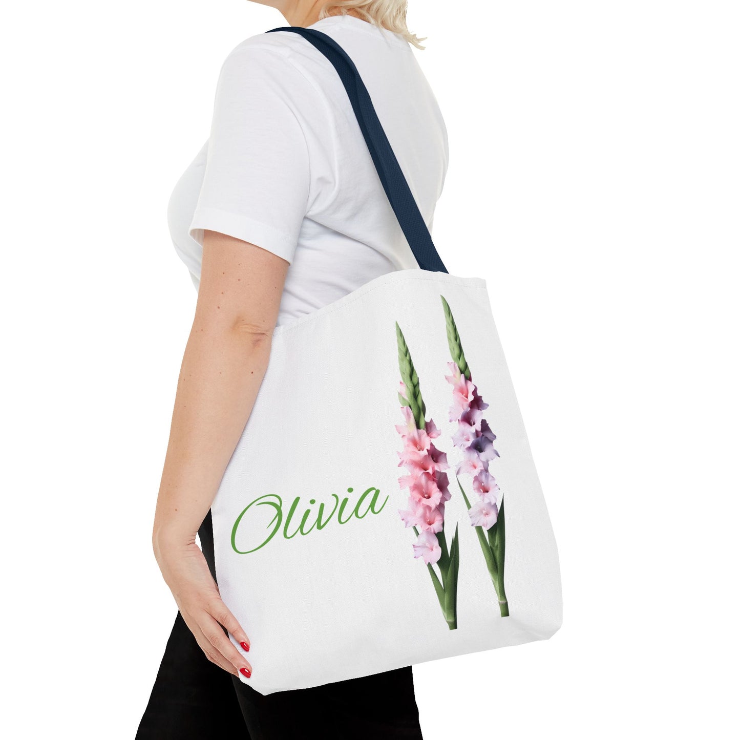 Personalized Gladiolus Floral Tote Bag - Custom Name Bag, August Birth Month Flower Design, Reusable Eco-Friendly Shopper