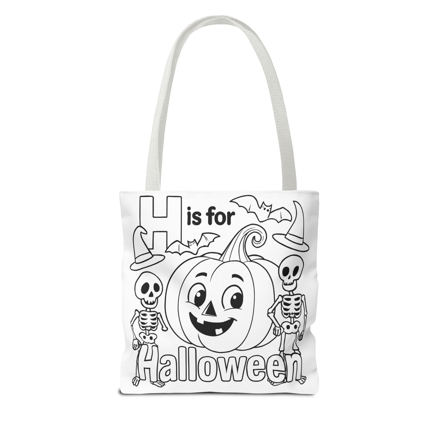 H is for Halloween Coloring Page Tote Bag with Pumpkin & Skeleton Design, Spooky Gift, Trick or Treat Bag, Festive Accessory, Fall Decor