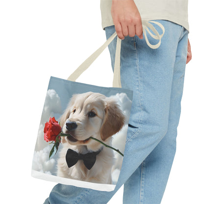 Cute Puppy Rose Tote Bag | Dog Lovers Gift, Stylish Lightweight Polyester Bag, Everyday Use