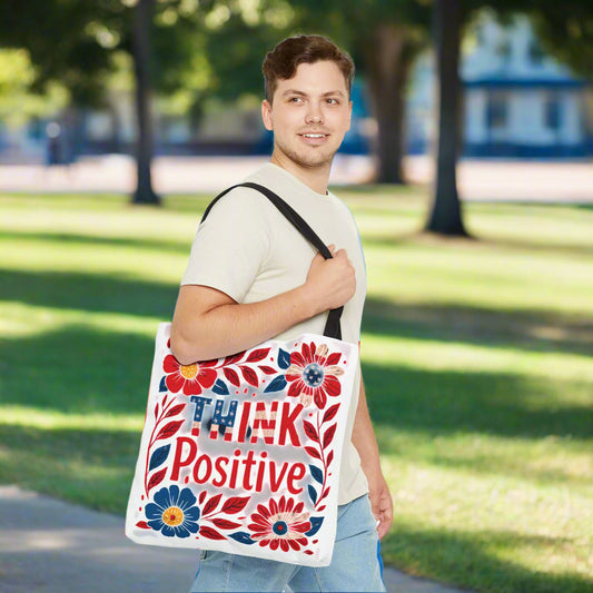think positive patriotic tote bag