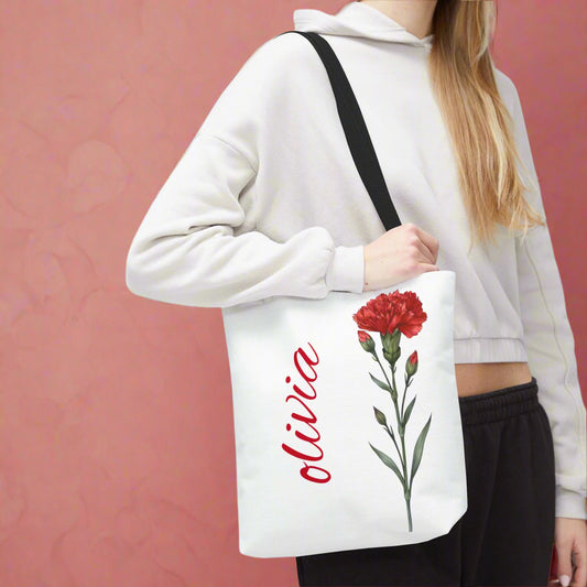 January carnation custom birthflower tote bag