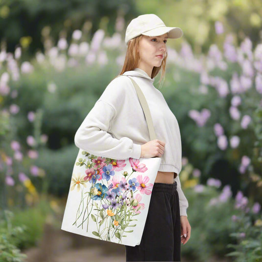 daisy floral all over print tote bag