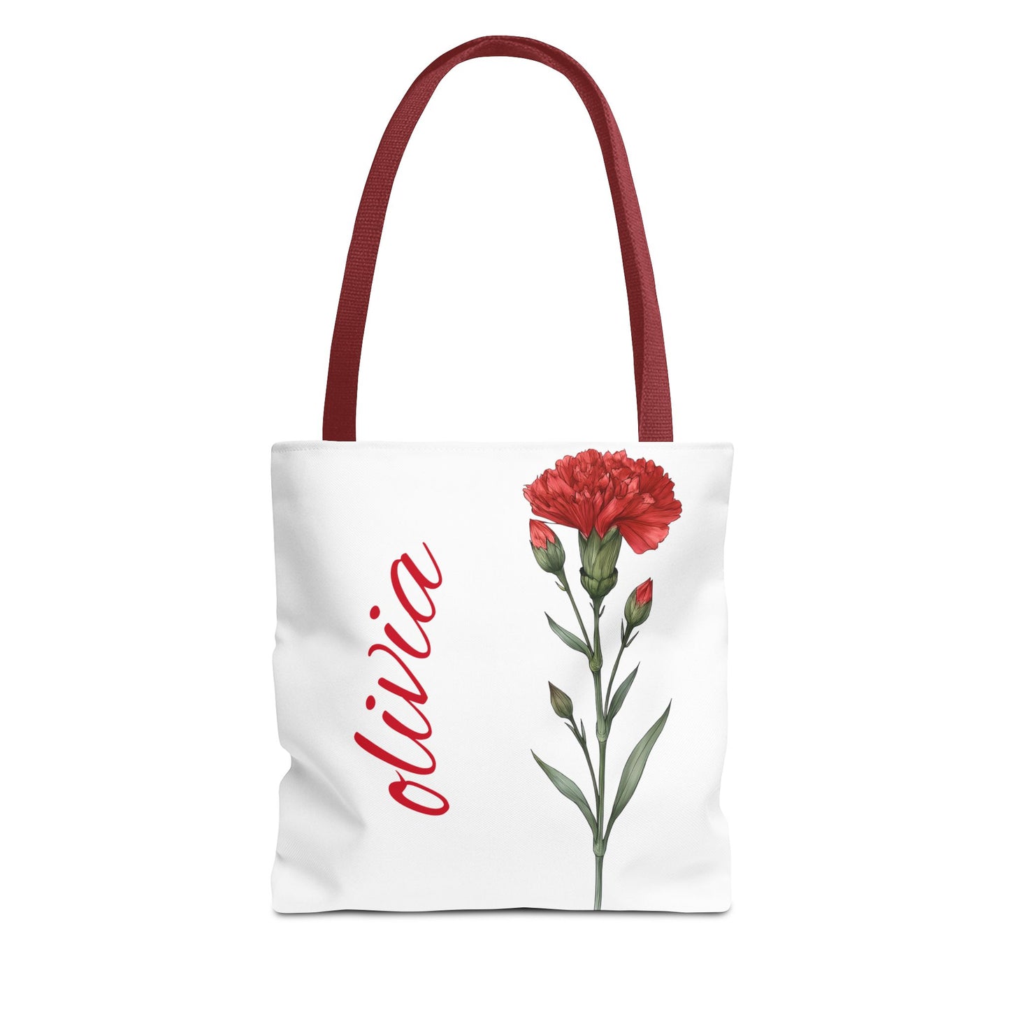 Personalized January Carnation Birth Month Flower Tote Bag, Custom Name Tote, Eco-Friendly Grocery Shopping Bag, Gift for Her