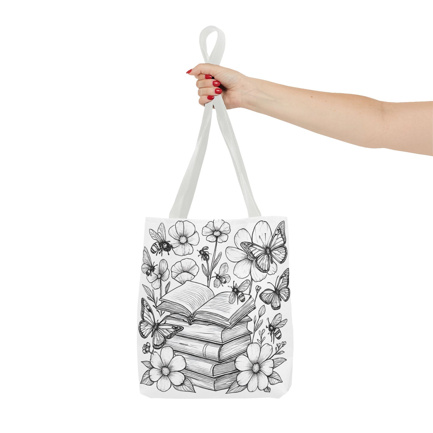 Coloring Page  Book Lover Tote Bag, Floral Butterfly Tote, Gift for Readers, Library Bag, Eco-Friendly Shopping Tote