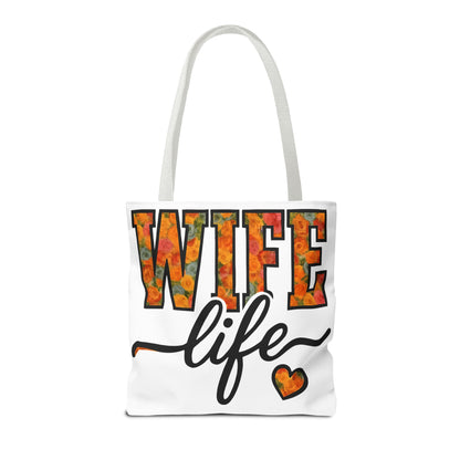 Floral Wife Life Tote Bag, Fun Gift for Spouses, Everyday Use, Beach Bag, Shopping Tote, Marriage Celebration