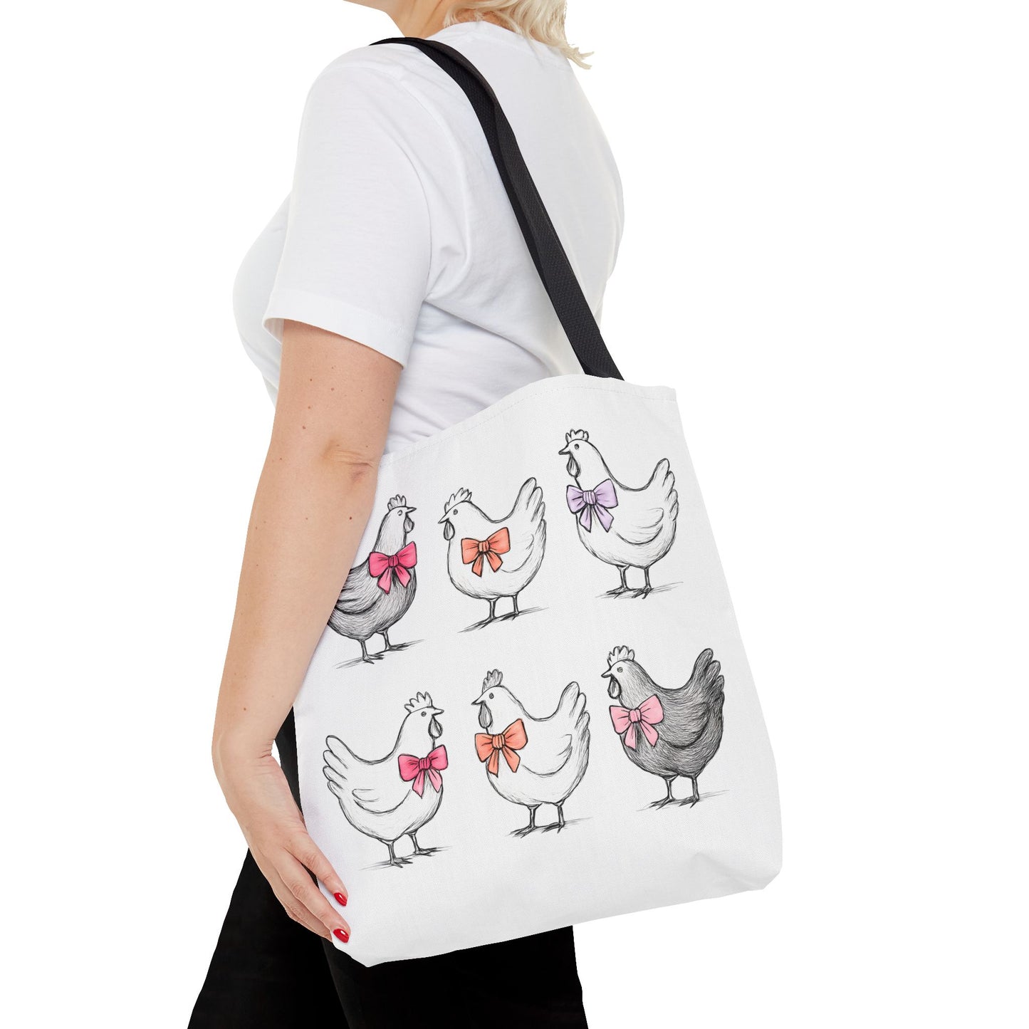 Farmyard Chicken Tote Bag, Cute Farm Animal Coquette Bow Design, Gift for Hen Lovers, Unique Tote for Everyday Use