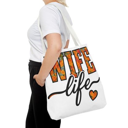 Floral Wife Life Tote Bag, Fun Gift for Spouses, Everyday Use, Beach Bag, Shopping Tote, Marriage Celebration