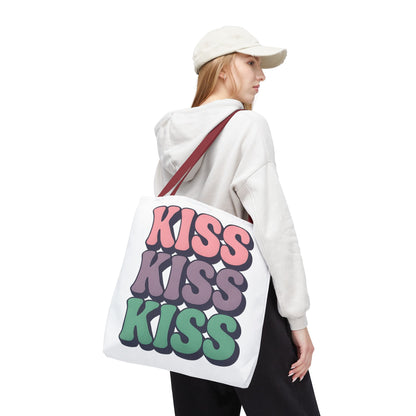Kiss Kiss Kiss Tote Bag, Trendy Reusable Shopping Bag, Unisex Fun Everyday Bag, Valentine's Day Present