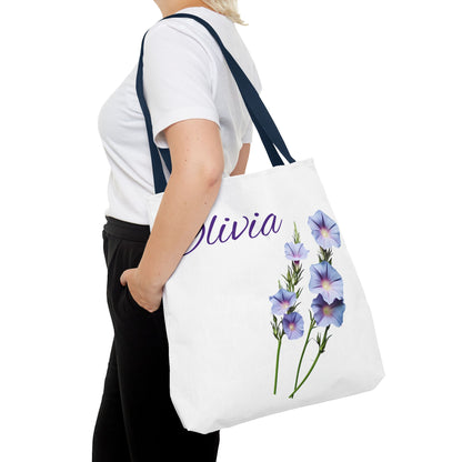 Personalized Morning Glory September Birth Month Flower Tote Bag, Custom Name Bag, Floral Grocery Bag