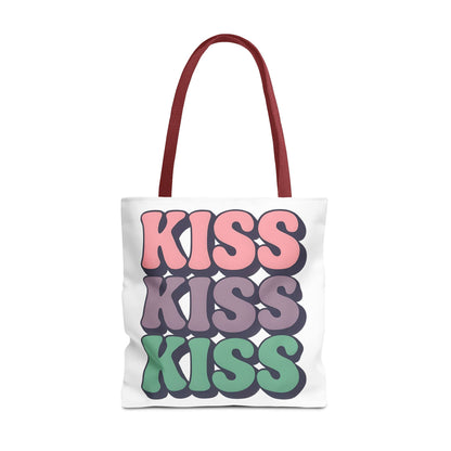 Kiss Kiss Kiss Tote Bag, Trendy Reusable Shopping Bag, Unisex Fun Everyday Bag, Valentine's Day Present