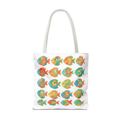 Colorful Mosaic Fish Print Tote Bag, Reusable Grocery Bag, Summer Travel Accessory, Gift for Ocean Lovers