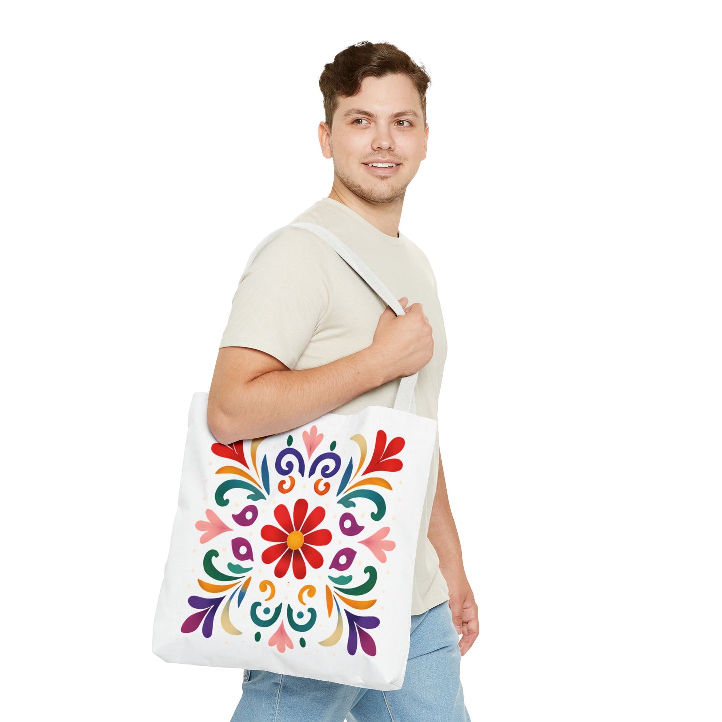 Vibrant Folk Art Floral Tote Bag, Colorful Shopping Bag, Beach Bag, Gift for Her